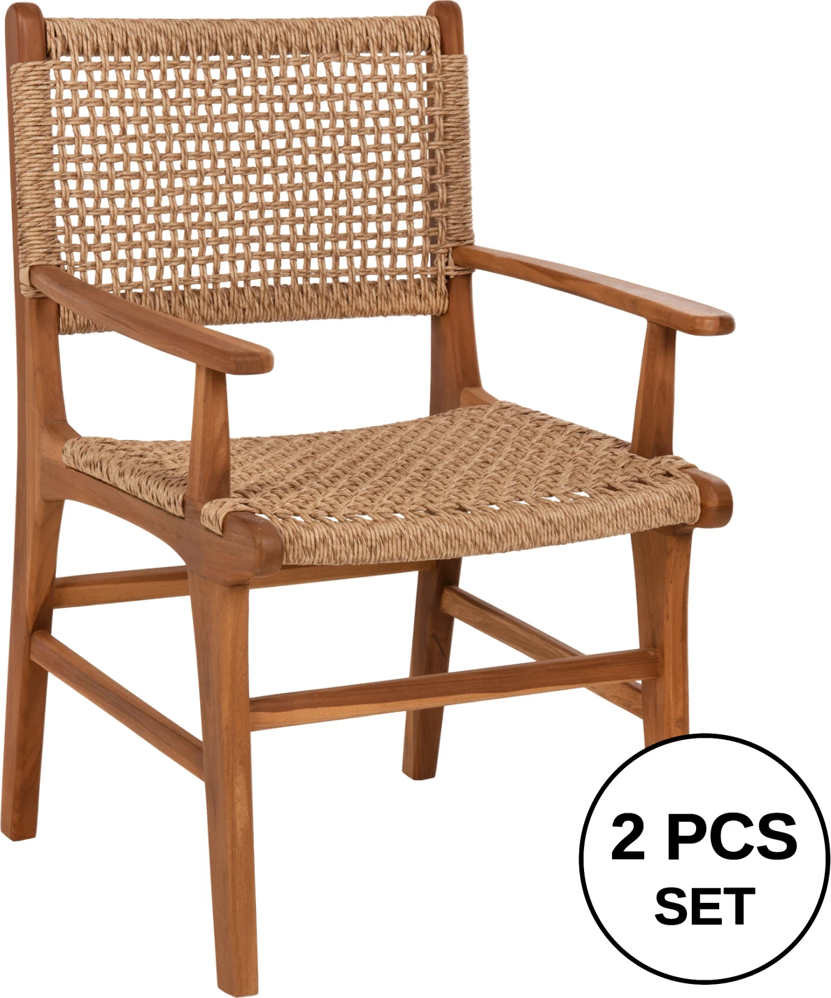 Karrige NESHA, dru TEAK, ngjyrë natyrale, VIRO litar, 57x57x86H cm., set prej 2 copë