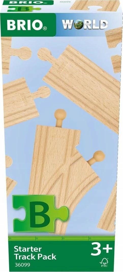 Set shina treni BRIO 36099, 12 copë, prej druri, ngjyrë dru