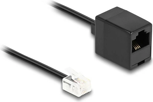 Kablë telefoni DeLOCK RJ11 mashkull në RJ45 femër, 1 m, e sheshtë, e zezë