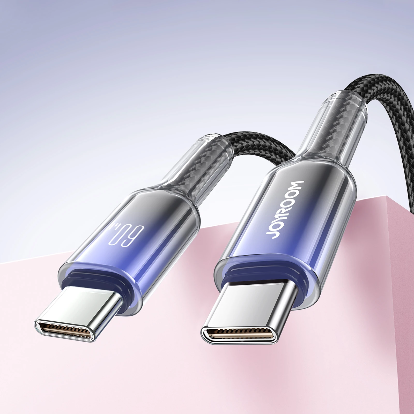 Kabllo USB-C në USB-C Joyroom S-A42 Crystal-Clear Series, 1.2m, 60W, e zezë