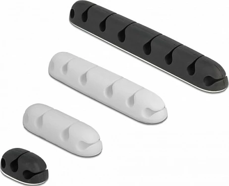 Mbajtës kabllosh DeLOCK, vetëngjitës, set 4 copë, për kabllo deri 5 mm, bardhë/zi
