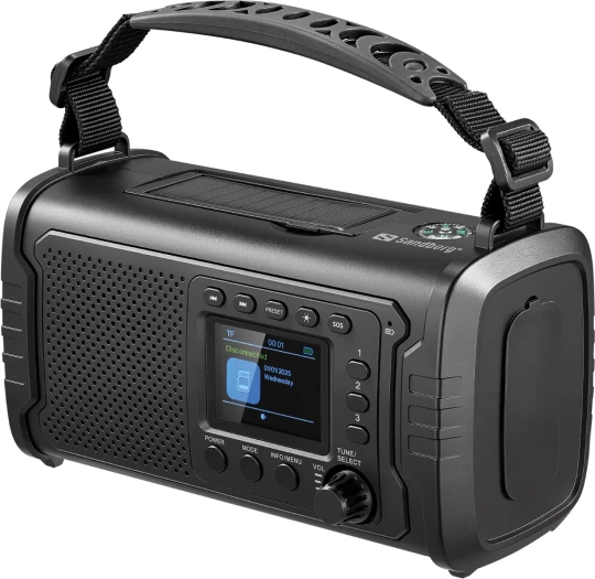 Radio survival SANDBERG Survivor DAB Radio All-in-1 20000, 20000mAh, DAB+/FM, Bluetooth, USB-C/USB-A, solar + dinamo, IP53, e zezë