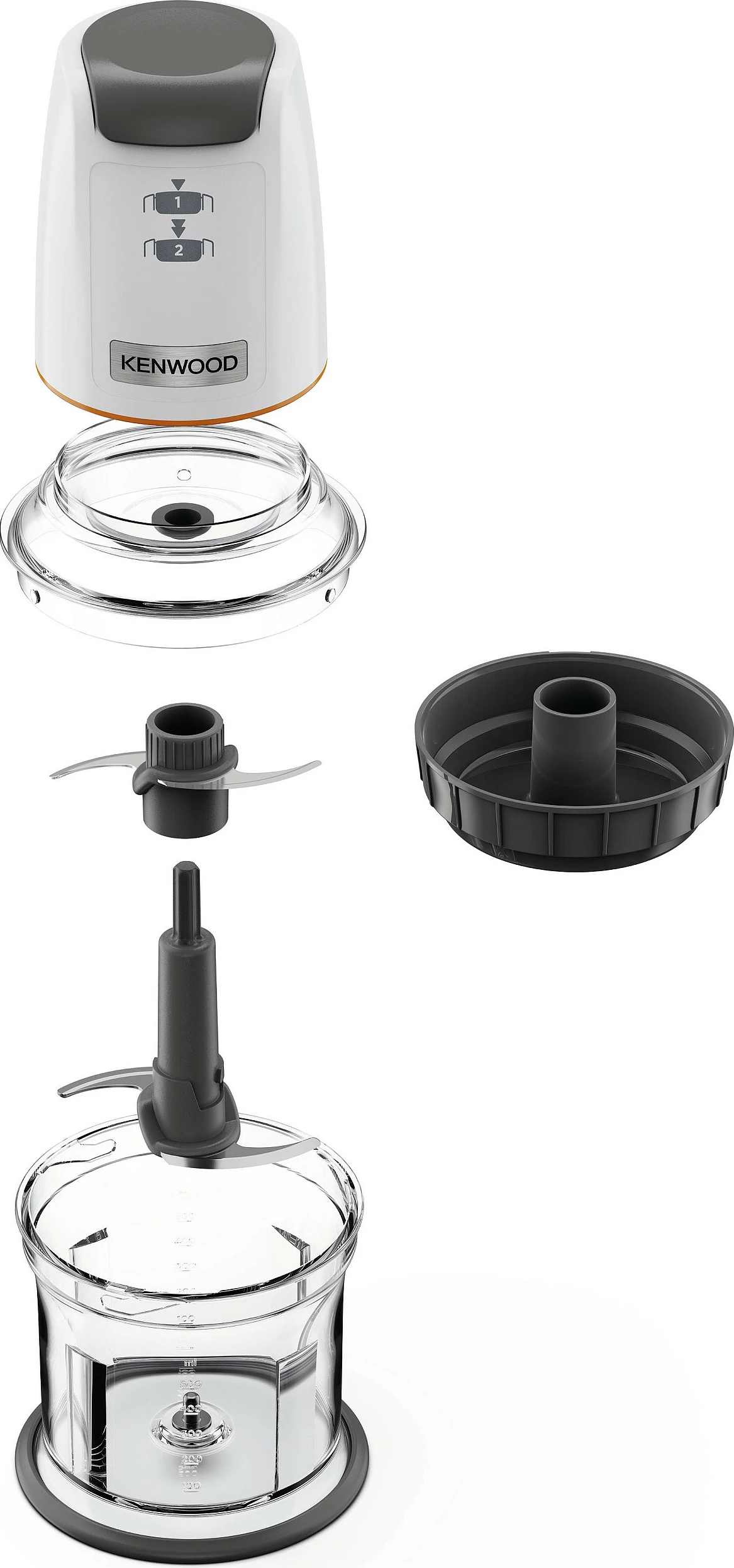 Grirëse elektrike Kenwood CHP61.100WH, 0.5 L, 500 W, 2 shpejtësi, Quad Blade, gri/bardhë