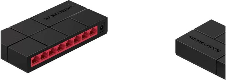 Switch Mercusys MS108G 8 porta Gigabit, ngjyrë e zezë me të kuqe