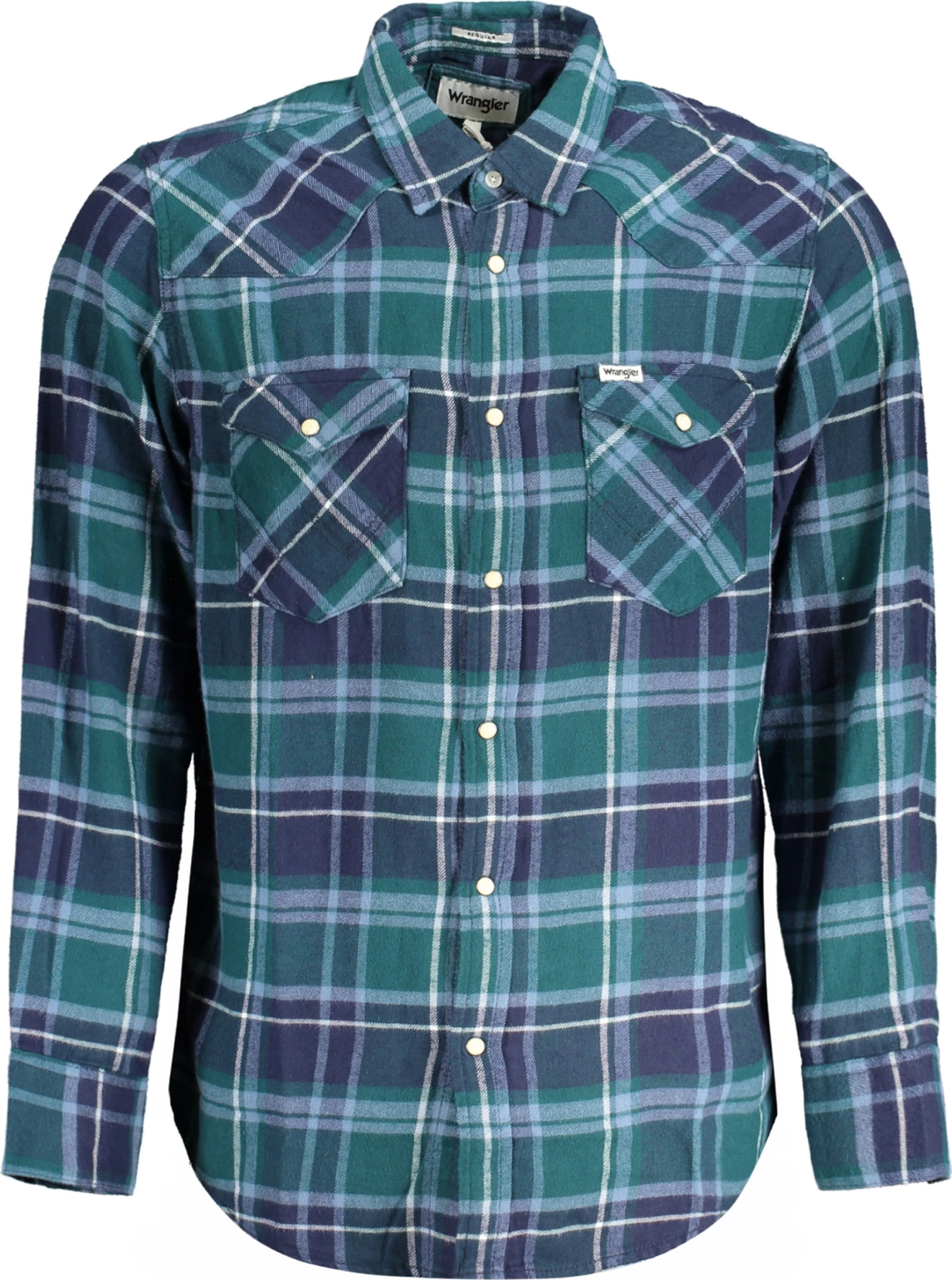 Këmishë për meshkuj WRANGLER me mëngë të gjata flanell, e gjelbër