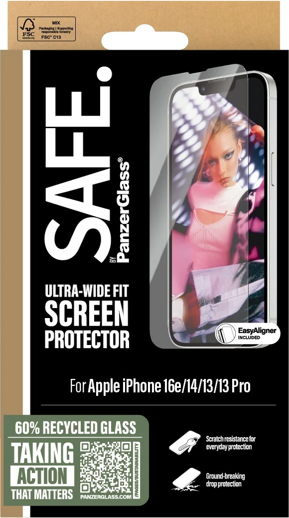 Mbështjellës ekran PanzerGlass për iPhone 16e/14/13/13 Pro, transparent