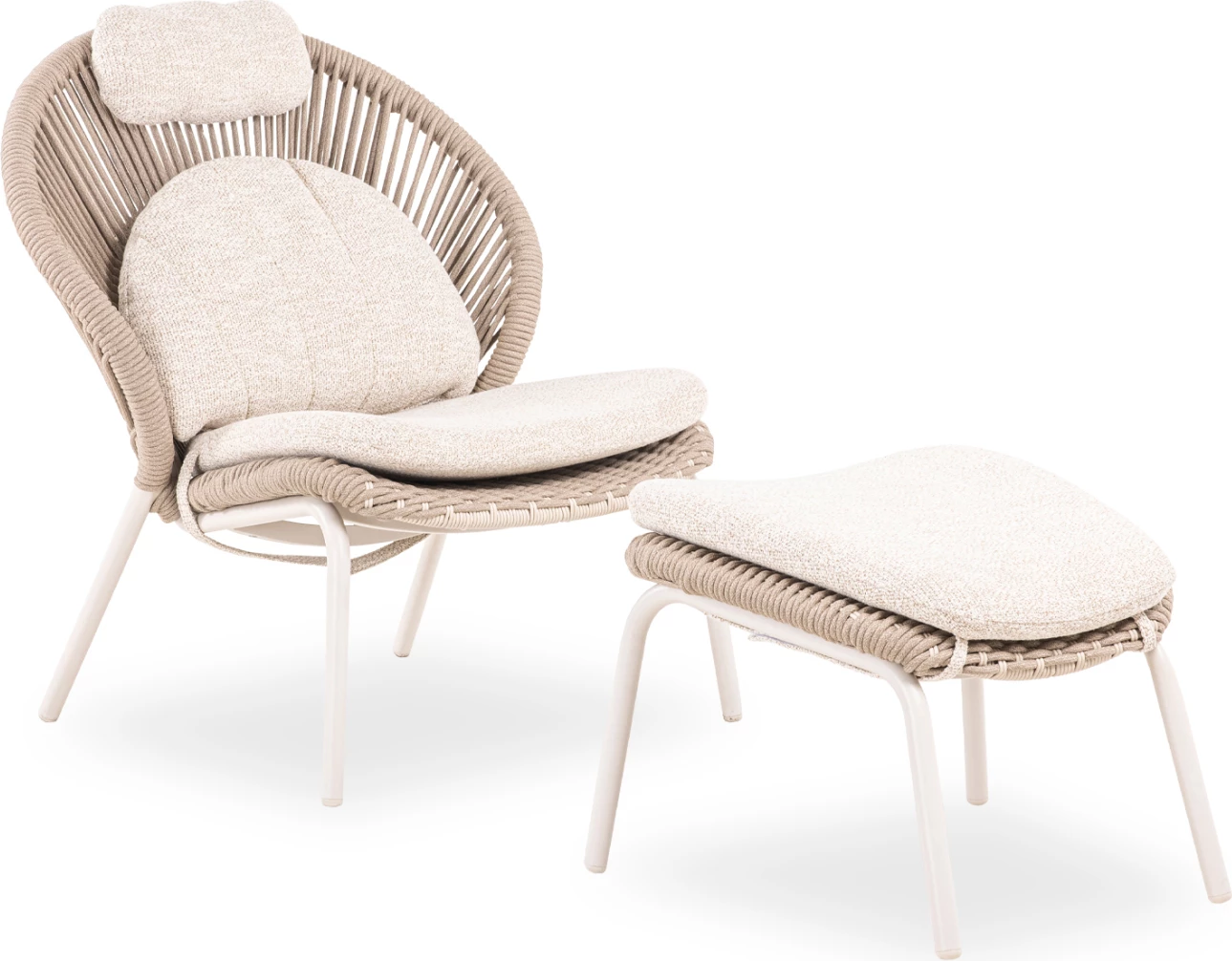 Fotel me këmbështetëse RIVEN, alumin, litar natyral, jastëk bezhë, CD6395.01, 86.5x89.5x115cm