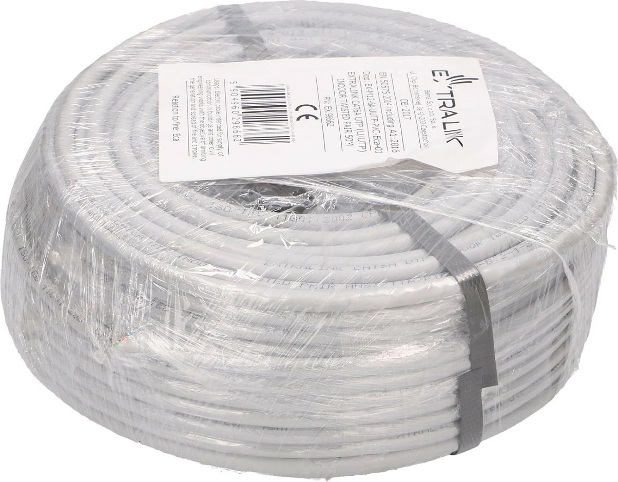 Kabllo rrjeti Extralink EX.96662, Cat6A U/UTP, indoor, 50m, e bardhë