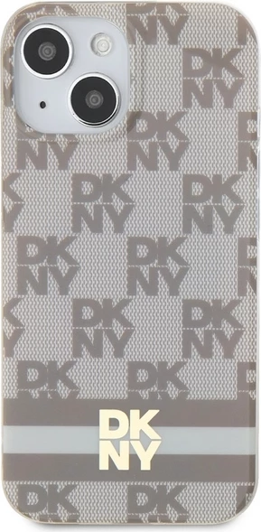 Mbështjellës DKNY IML Checkered Mono Pattern & Printed Stripes MagSafe për iPhone 15/14/13, bezhë
