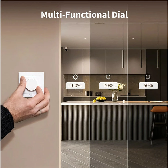 Ndërprerës drite smart (dimmer) Aqara H2 EU, rrotullues, Zigbee/Thread, BLE, 86x86 mm, gri