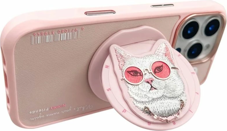 Kapak MagSafe për iPhone 16 Pro Nimmy Glasses Cool Cat, rozë