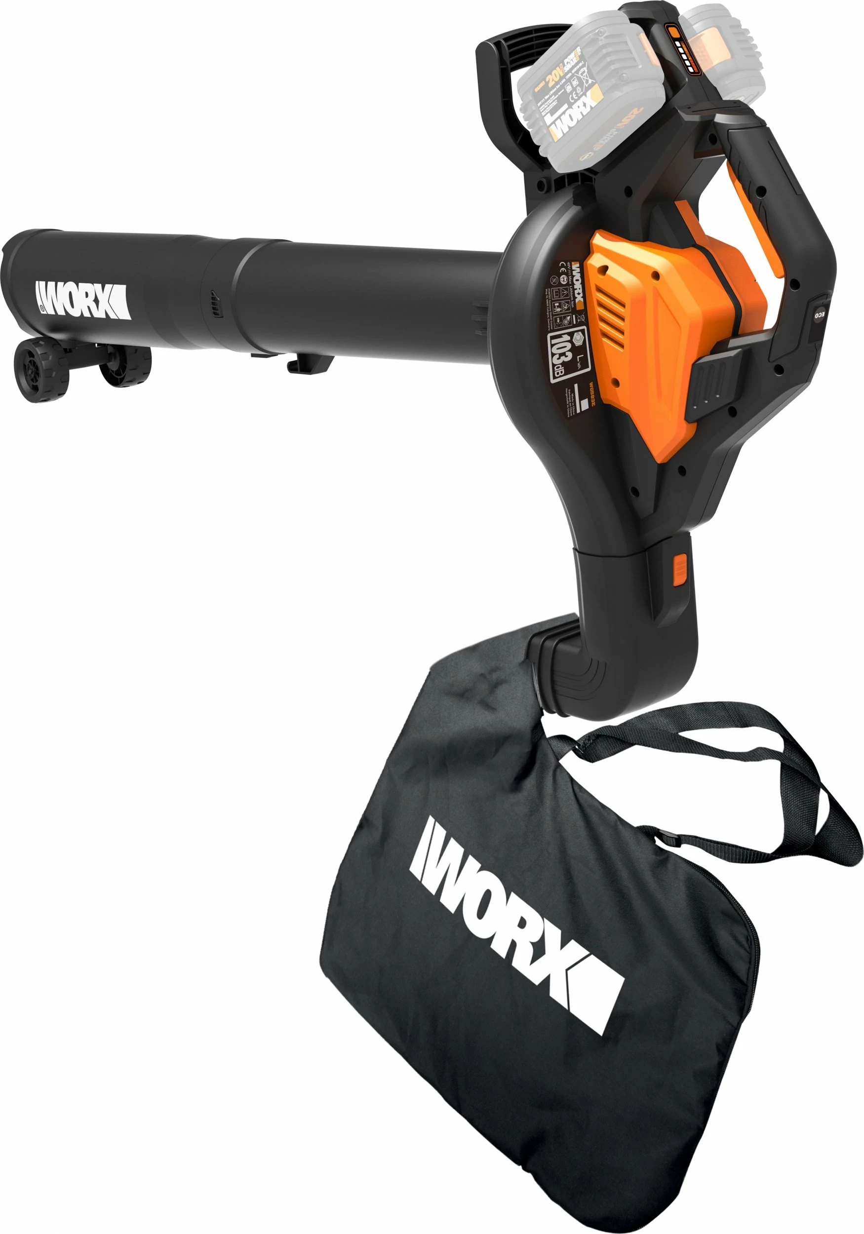 Fshesë/Fryrës gjetesh 3-në-1 Worx WG583E.9 40V (2x20V PowerShare), qese 35L, brushless, pa bateri/pa karikues, zi/portokalli