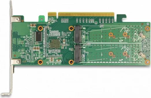 Kartë adapter PCIe x16 DeLOCK për 4x M.2 NVMe Key M, low profile, me ventilator, e gjelbër