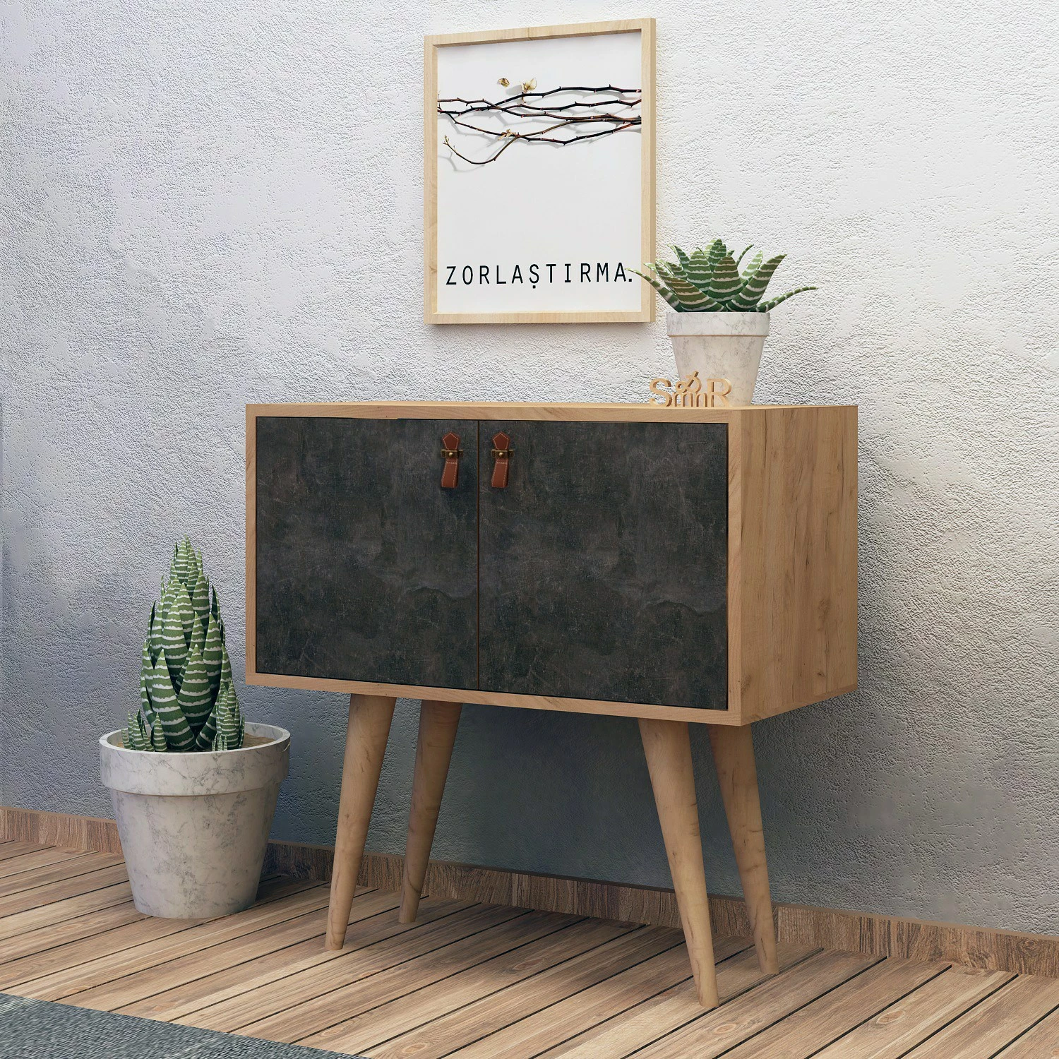 Konsol modern Hanah Home, Dencia, ngjyrë lis dhe gri e errët