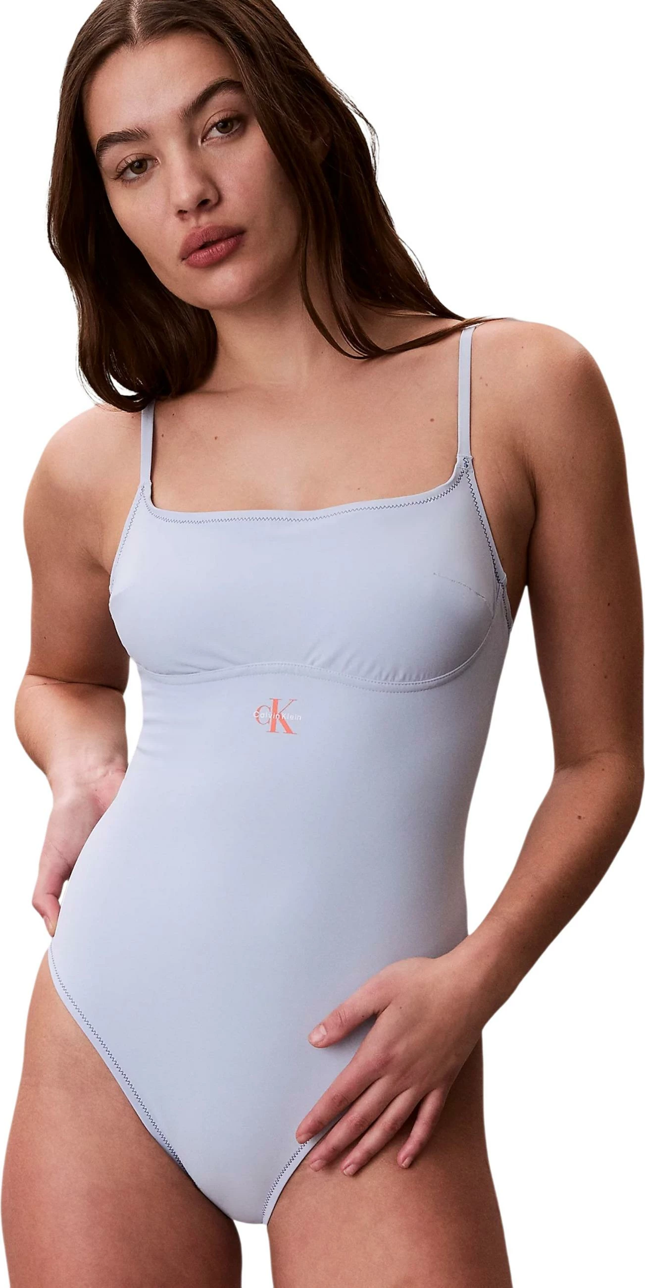Bikine njëpjesëshe për femra Calvin Klein Jeans LV00Q61217, kaltër e çelët [Madhësia: L]