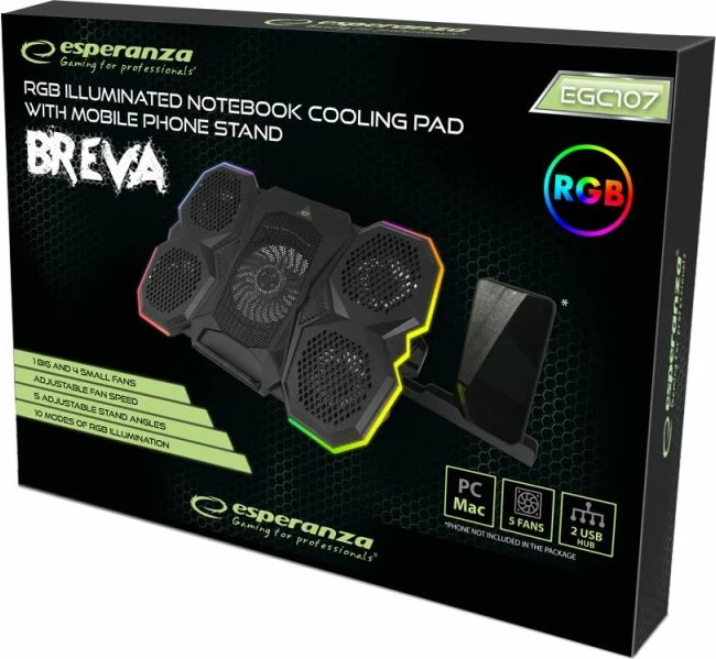 Stand ftohës gaming Esperanza Breva EGC107 me mbajtëse telefoni, i zi