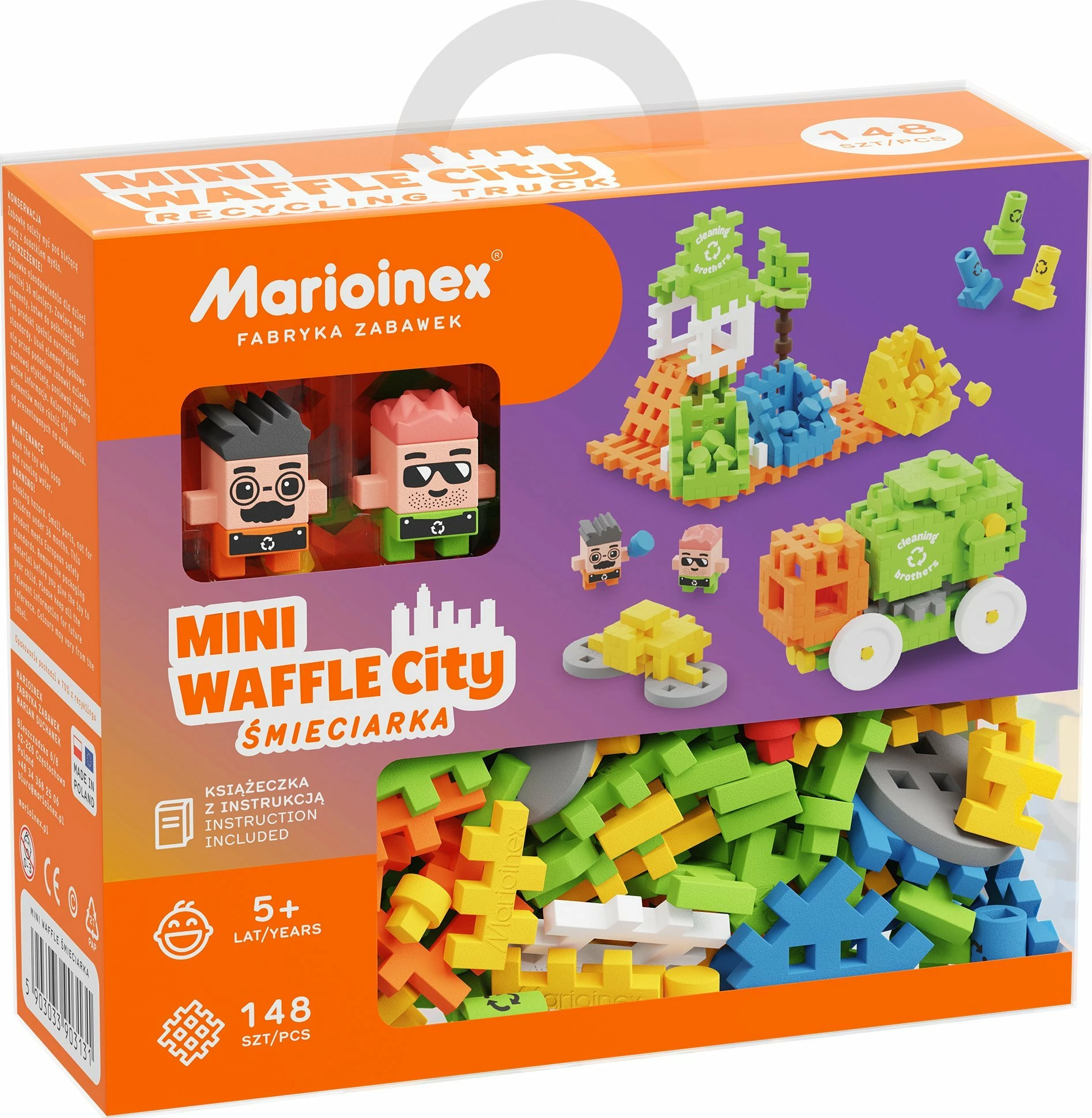 Set blloqesh ndërtimi Marioinex Mini Waffle City Kamion mbeturinash 03131, 148 copë, 2 figurina