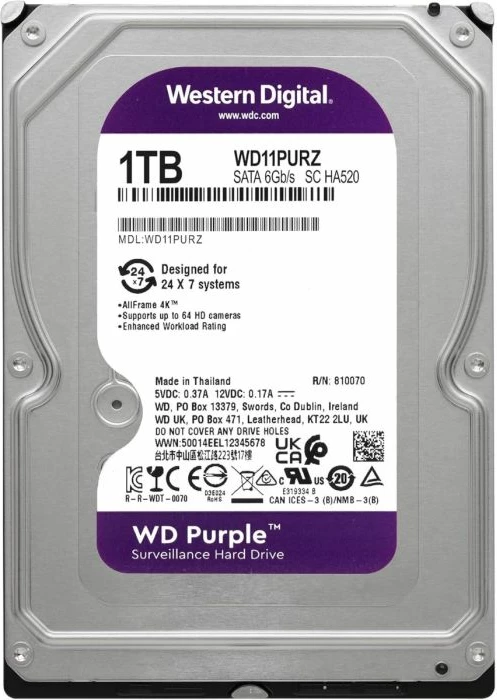Hard disk intern WD Purple WD11PURZ 1TB 3.5" SATA 6Gb/s 5400rpm 64MB