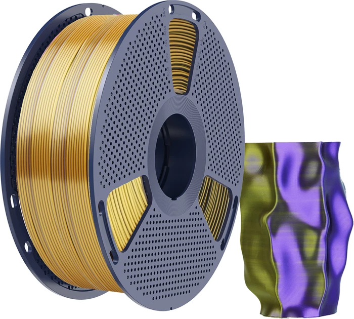 Filament 3D Sunlu PLA+ Silk Tri-Color PLA+ Silk TC B Go Pu, Multi Color, për printerë FDM, zi/ari/vjollcë