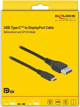 Kabllo DeLOCK USB-C në DisplayPort, bidireksionale, 1m, 8K 60Hz, e zezë