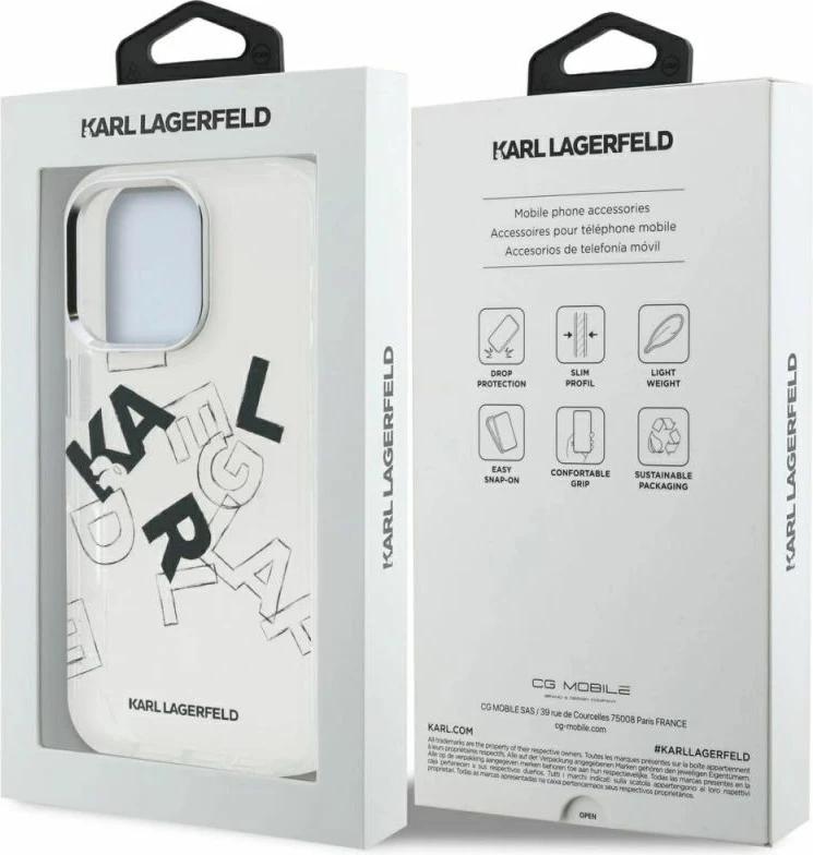 Kapak telefoni Karl Lagerfeld IML Sketched Graphic për iPhone 16 Pro, transparent