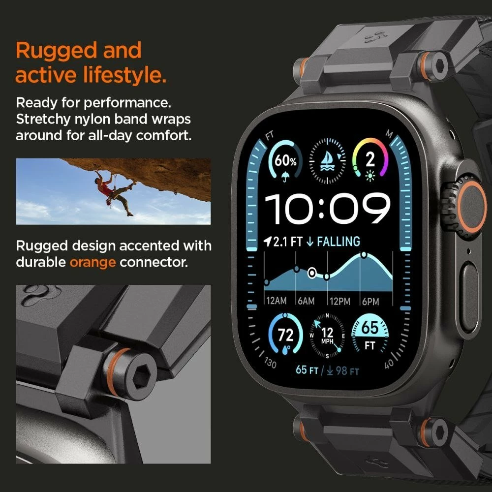 Kornizë mbrojtëse me rrip për Smartwatch Spigen DuraPro Armor, për Apple Watch 6/7/8/9/10/SE/Ultra 1/2 44/45/46/49 mm, e zezë