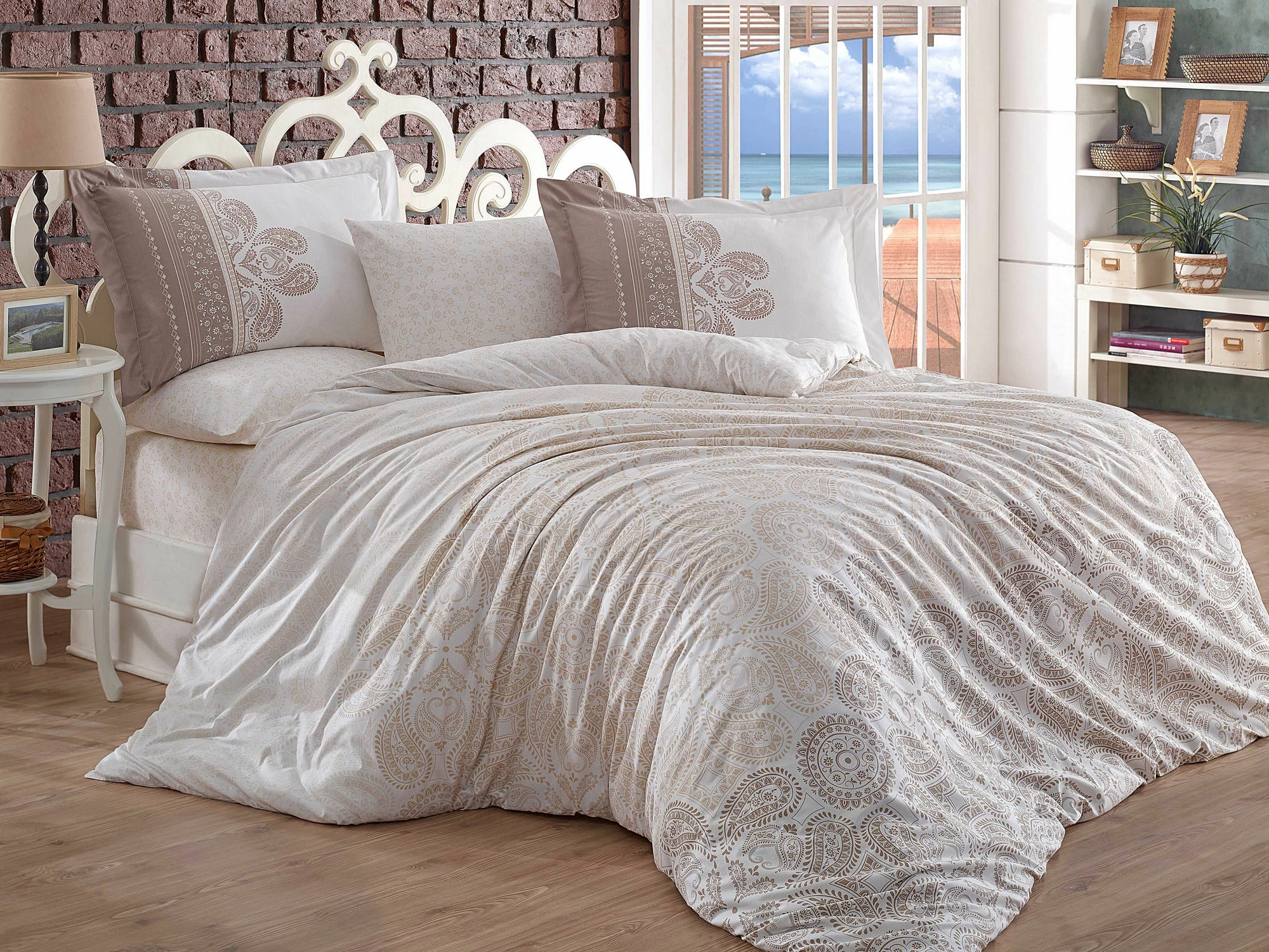 Set mbulesë për jorgan single Poplin L'essentiel, Irene, bezhë