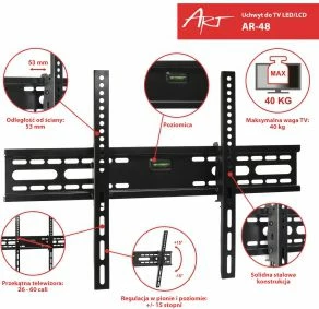Mbajtëse muri për TV Art AR-48 26"-60" me anim -15°/+15°, VESA deri 600x400, e zezë