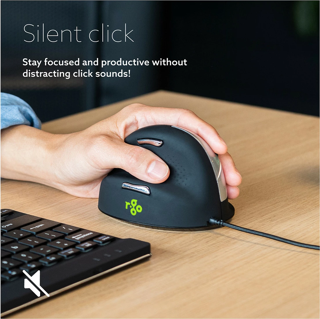 Maus R-Go HE, ergonomik i madh, USB, 2400 DPI, për të majtë, i zi/argjendtë