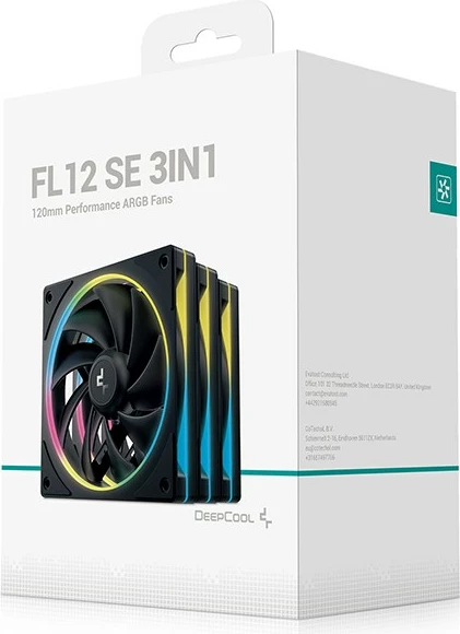 Set ventilatorë për kasë kompjuteri DeepCool FL12 SE 3IN1, 12 cm, me ndriçim LED të bardhë, 3 copë