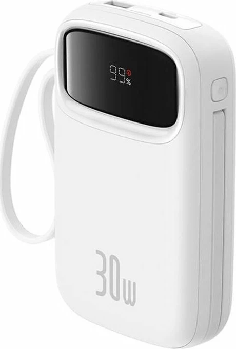 Powerbank Baseus QPow 2 10000mAh 30W 2x USB-C, 1x USB-A, i bardhë