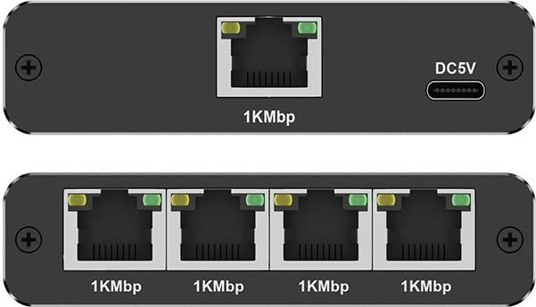 Switch rrjeti Qoltec 52293, 5 porta RJ45, 1000Mb/s, alumini, USB-C