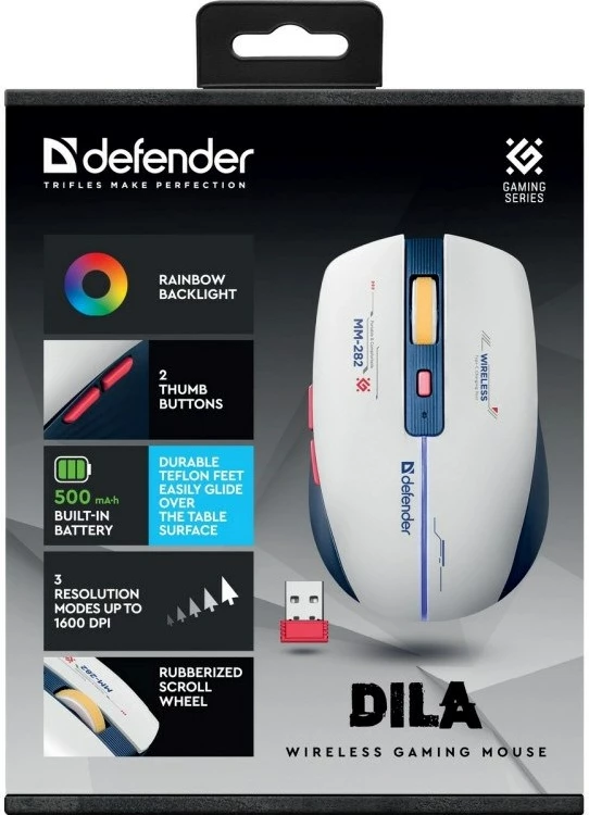 Maus wireless Defender Dila MM-282, 1800dpi, 6 butona, Bardhë