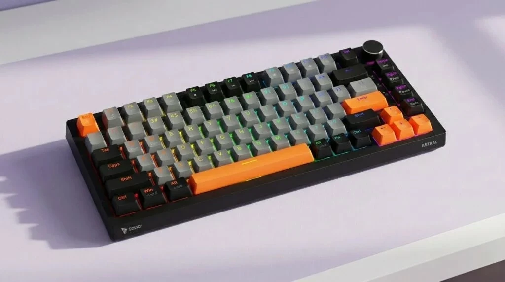 Tastierë magnetike Savio Astral, 75%, Outemu White Jade, RGB, USB-C kabllo e shkëputshme, gri-zi