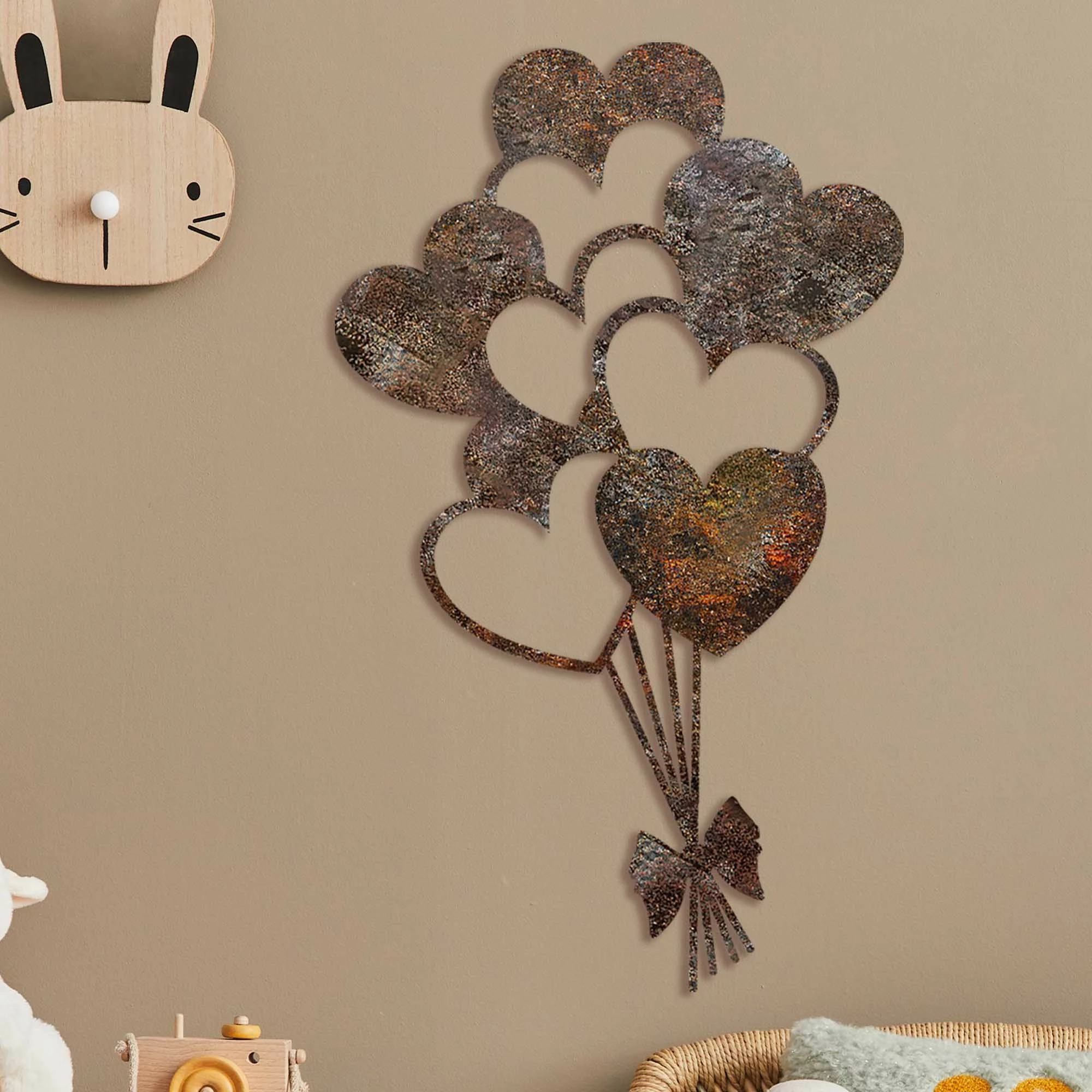 Aksesor dekorativ metalik për mur, zemra 'Rusty Heart 1', ngjyrë antike, 35x21cm