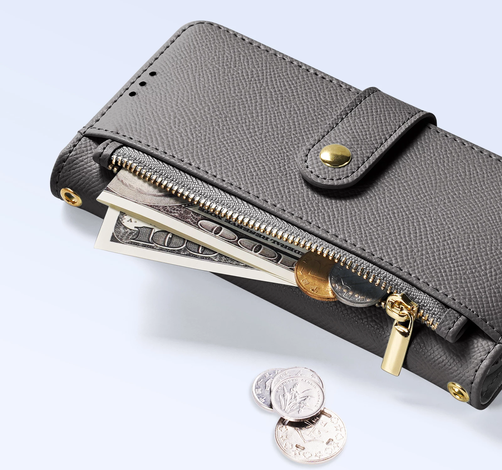 Mbështjellës Dux Ducis Lawa për Samsung Galaxy S25+, lëkurë, me portofol magnetik të ndashëm, Gri