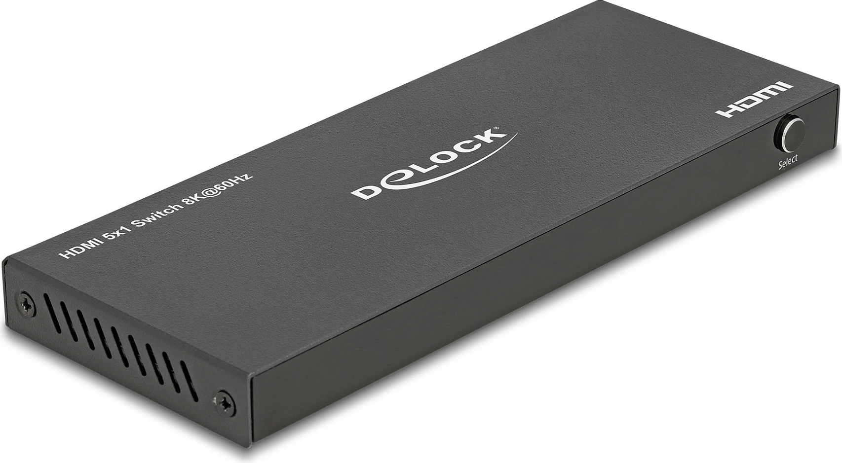 Switch HDMI DeLOCK 5x HDMI hyrje 1x HDMI dalje, 8K 60Hz, HDMI 2.1, 48 Gbit/s, USB-C, metal, zi