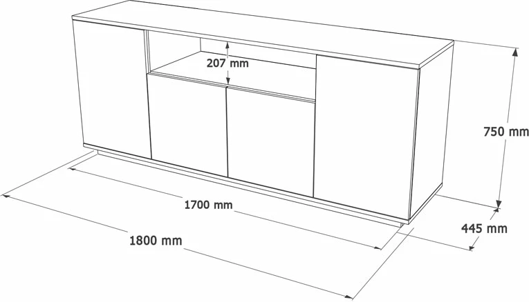 Bufe Placefol melamine, bardhë-natyrale, 180x44.5x75cm