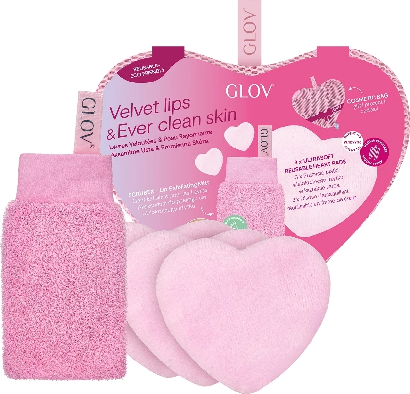 Set peeling buzësh dhe pastrim fytyre Glov Velvet Lips & Ever Clear Skin për femra, 4 copë