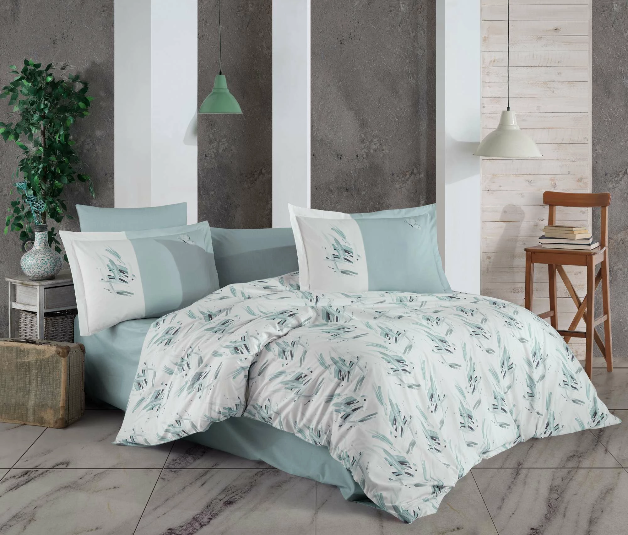 Set mbulesë jorgani single Poplin L'essentiel, Estate v2, ngjyrë Ice Blue