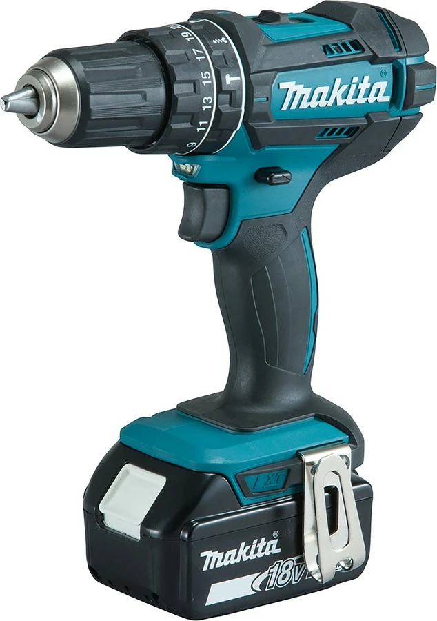 Makineri shpuese me goditje Makita DHP482RFX9, 18V, brushless, 2 bateri, 92 sene, e zezë/jeshile