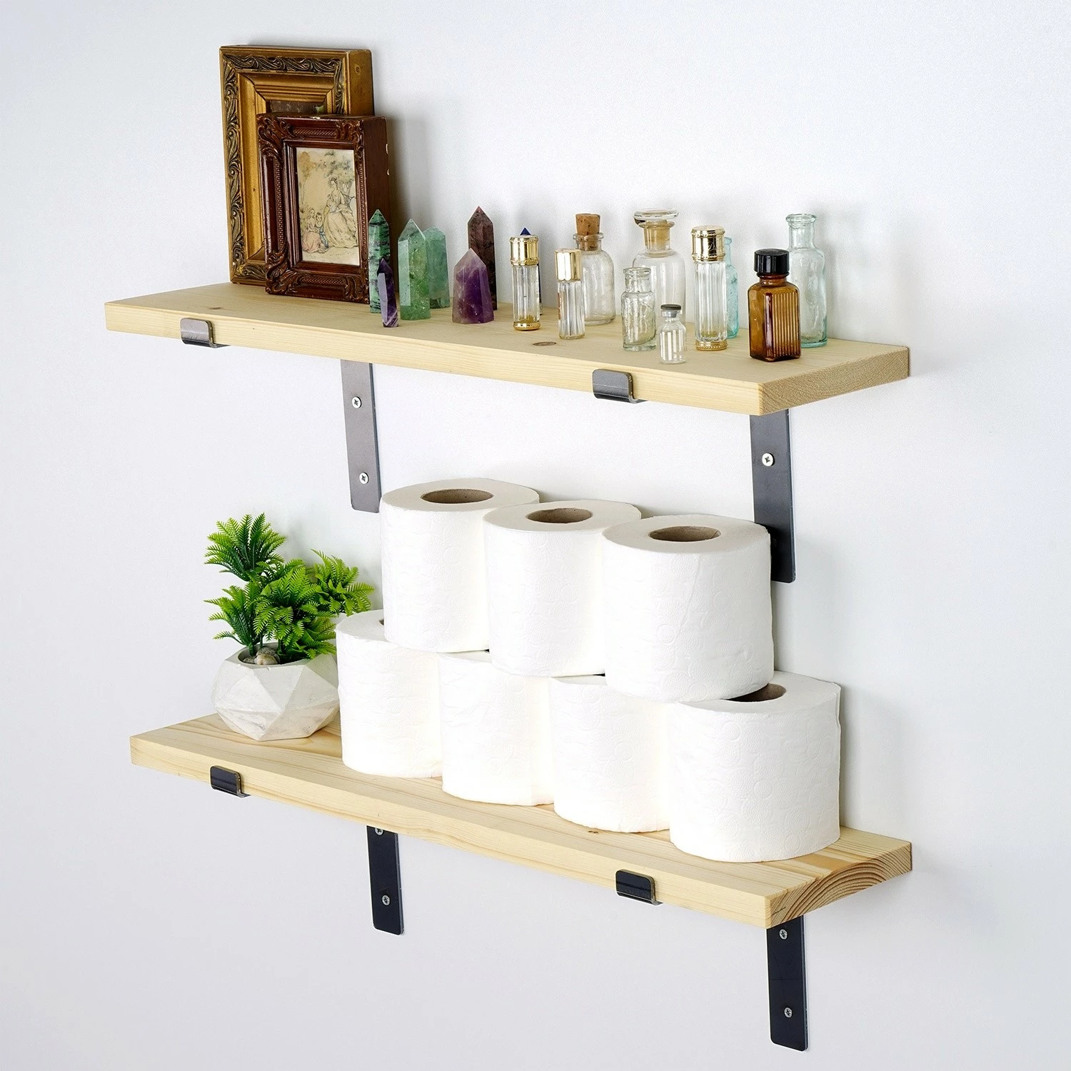 Raft dekorativ prej druri për mur, ngjyrë e zezë dhe arre, Skye Decor, Lam001