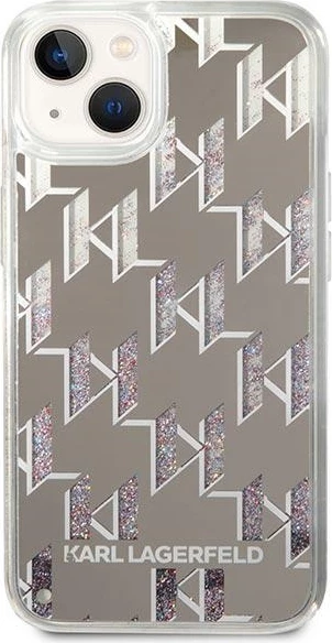 Mbështjellës Karl Lagerfeld KLHCP14SLMNMS për iPhone 14, hardcase, Liquid Glitter Monogram, argjendtë