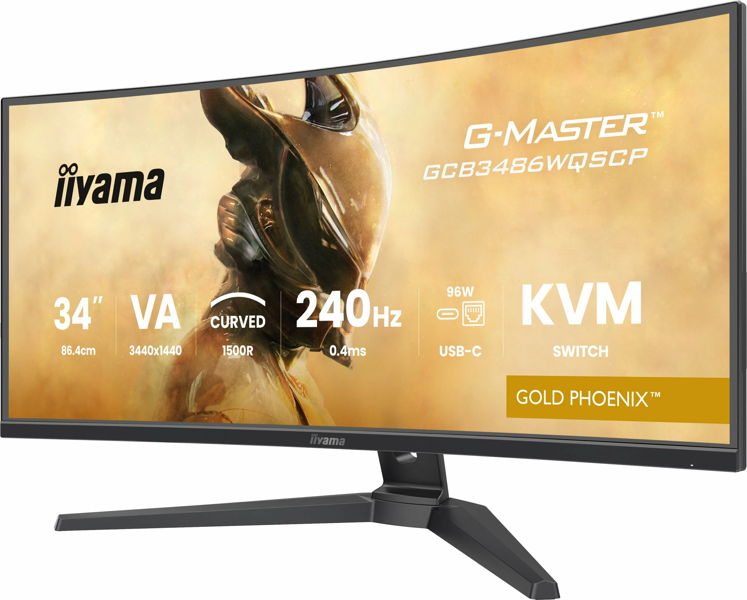 Monitor gaming iiyama G-Master GCB3486WQSCP-B1 Gold Phoenix 34\" UWQHD 240Hz curved VA me USB-C/KVM