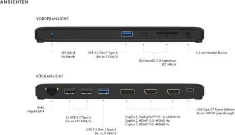Docking station USB-C ICYBOX IB-DK2116-C, HDMI/VGA, 2x USB 3.0, Gigabit Ethernet, Power Delivery 100W, e zezë