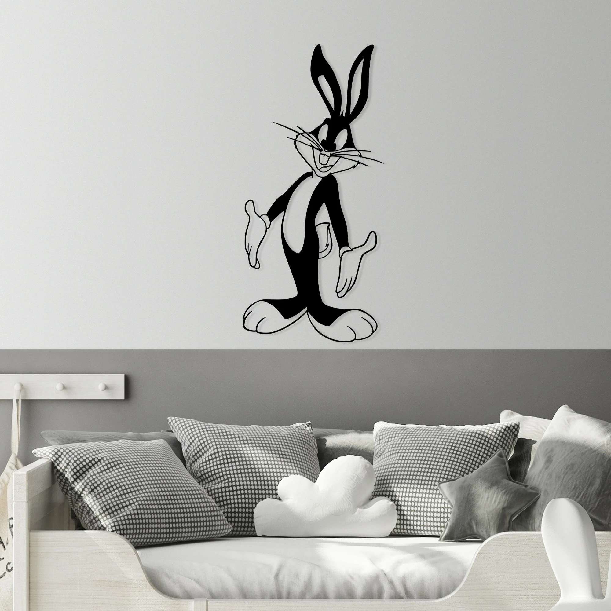 Aksesor dekorativ metalik për mur, Bugs Bunny, ngjyrë e zezë, 33x70cm