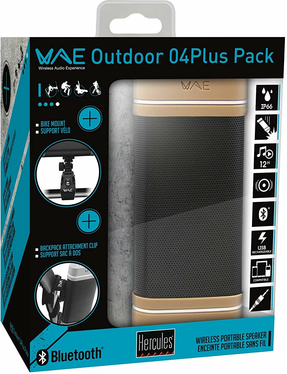 Altoparlant Hercules WAE Outdoor 04Plus Pack, Bluetooth, IP66, 5 byzylykë LED, ari/gri
