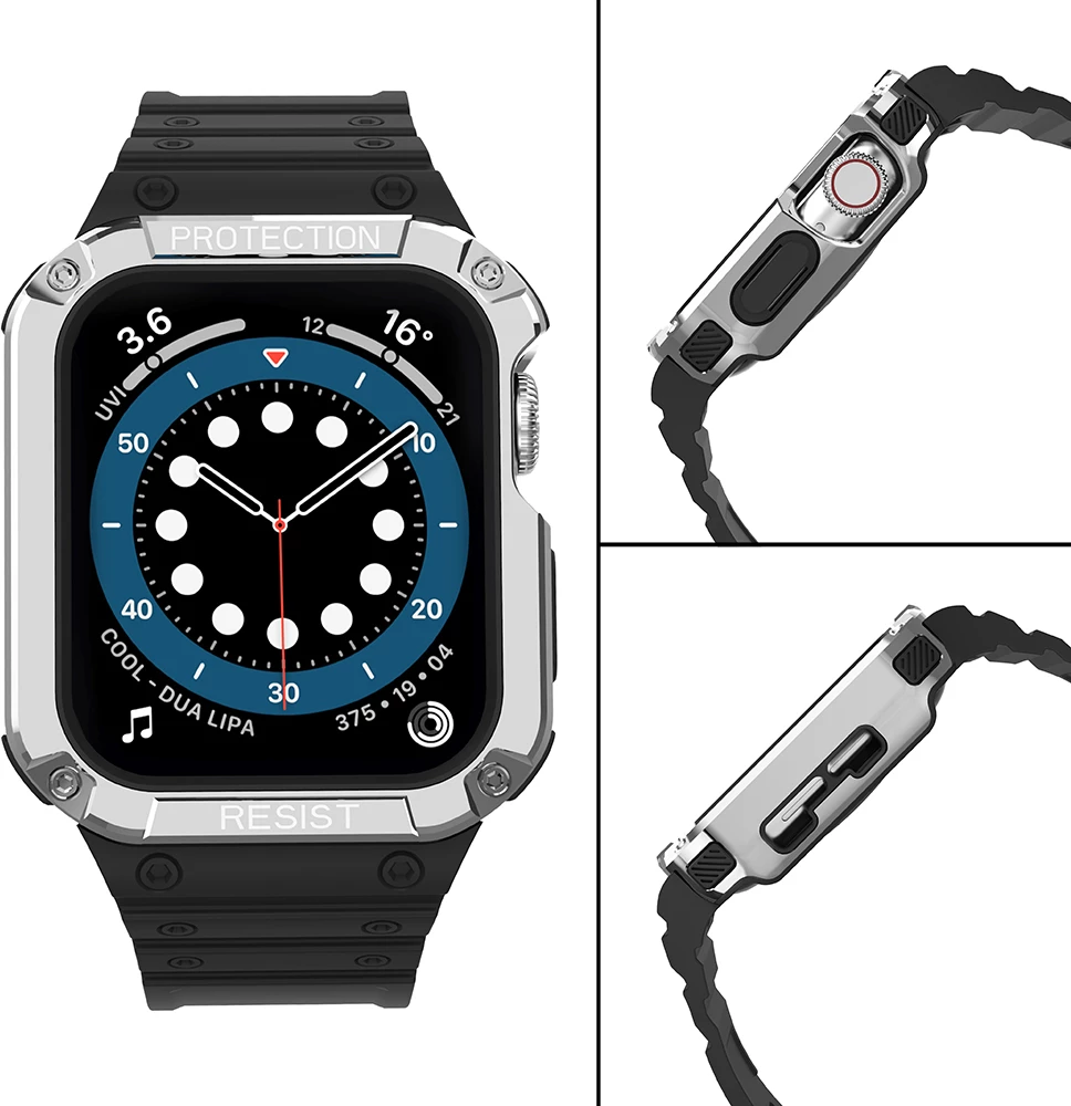 Rrip me mbështjellës për Apple Watch Hurtel Protect Strap Band, 41/40/38mm, i zi/argjend