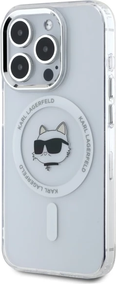 Mbështjellës Karl Lagerfeld IML Metal Choupette Head MagSafe për iPhone 15 Pro, Bardhë