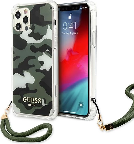 Mbështjellës Guess GUHCP12LKSARKA për iPhone 12 Pro Max 6.7", Camo, Jeshil me varëse